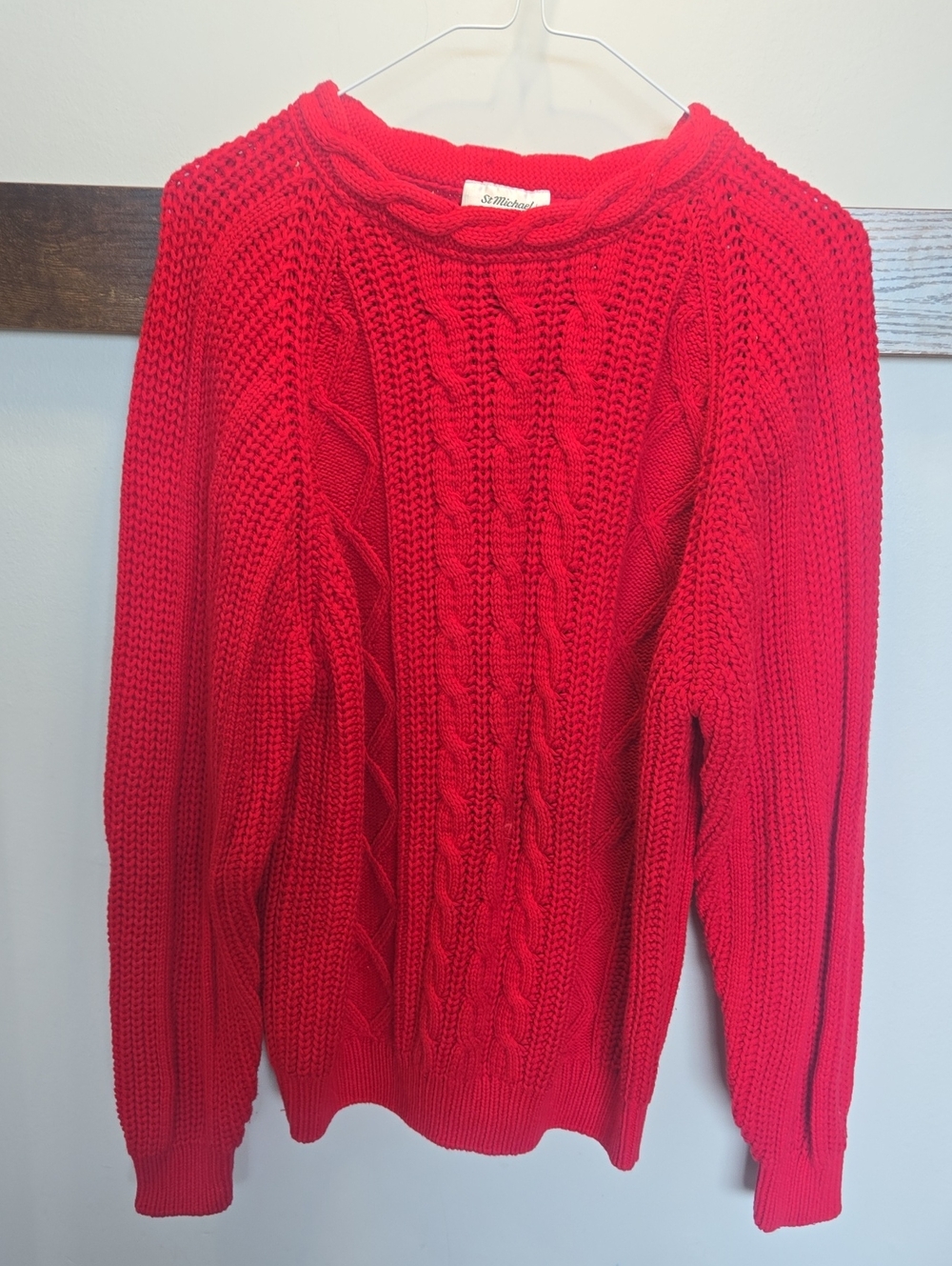 Men's Red Cable-Pattern Crewneck Sweater by St. Michael